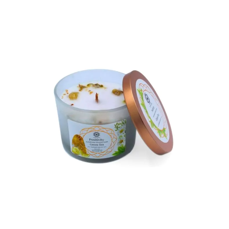 Dišeča sveča zeleni čaj in citrusi s kristali - POZITIVNOST