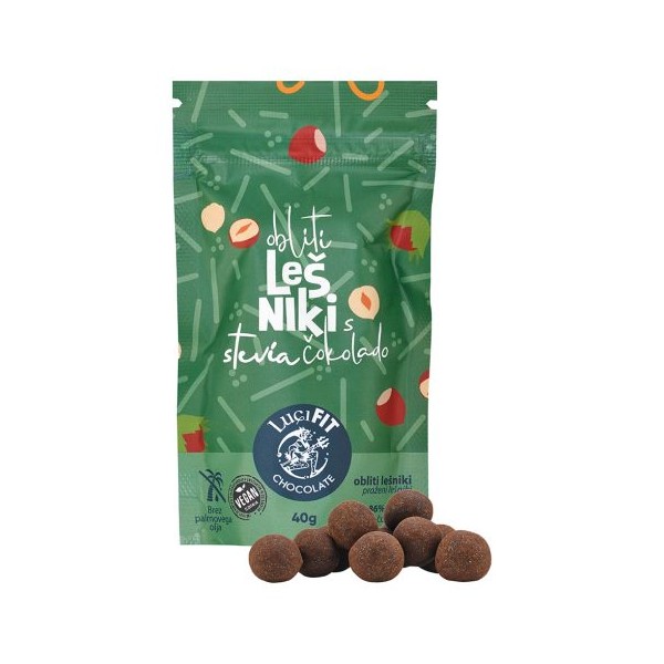 Obliti lešniki s stevia čokolado, Vegan, 40 g, Lucifer