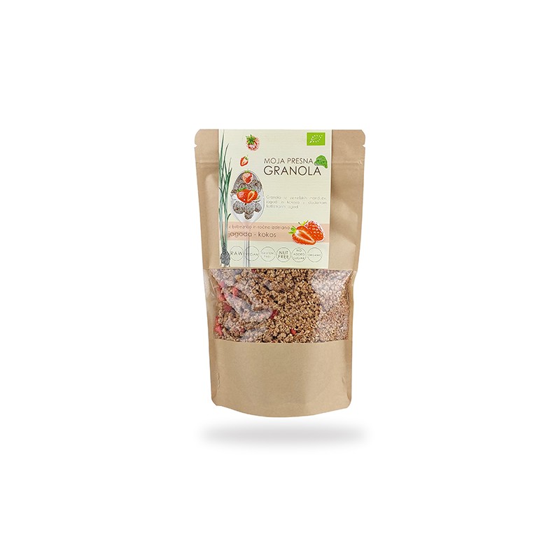 Presna ekološka granola jagoda in kokos 230g drobTinka