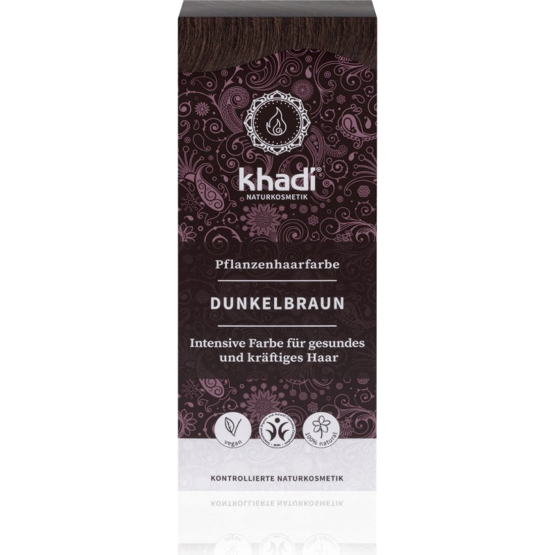 Rastlinska barva za lase TEMNO RJAVA 100g Khadi