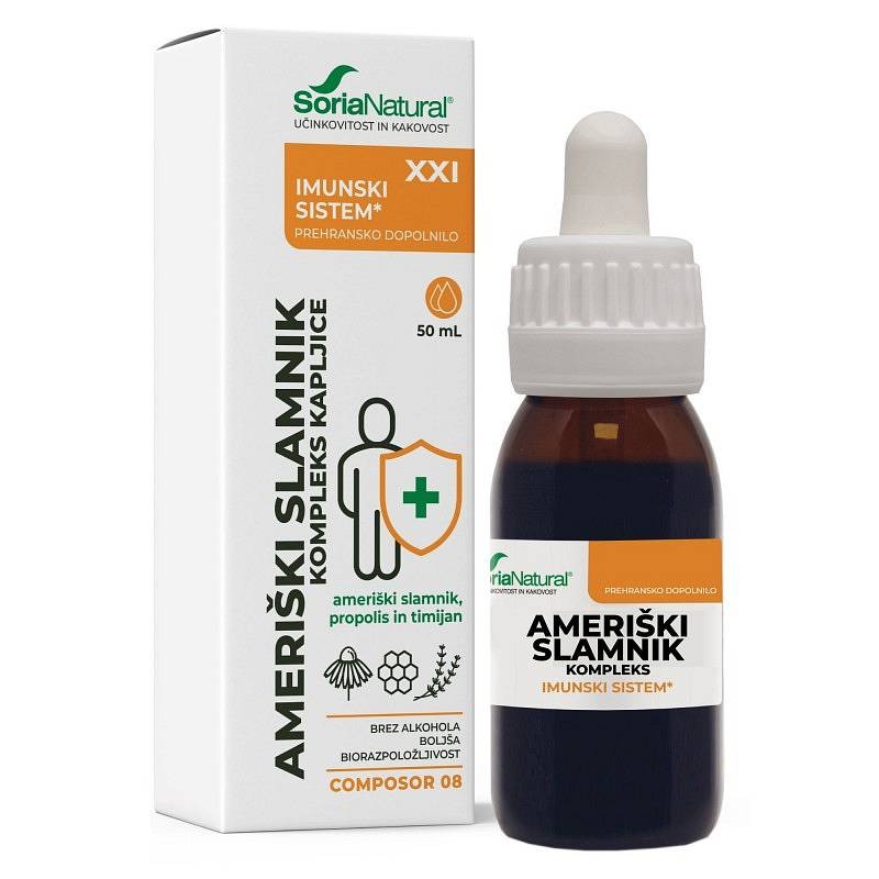 Kapljice ameriški slamnik kompleks XXI 50ml Soria Natural