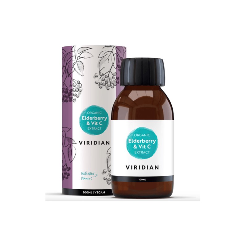 Ekološki izvleček črnega bezga z vitaminom C v sirupu, 100 ml, Viridian