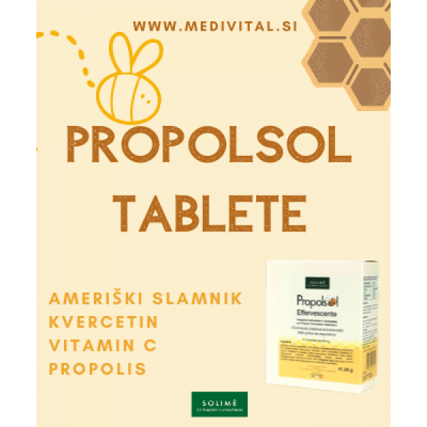 Propolsol žvečljive tablete s propolisom, ameriškim slamnikom in C vitaminom 30 tablet Solime