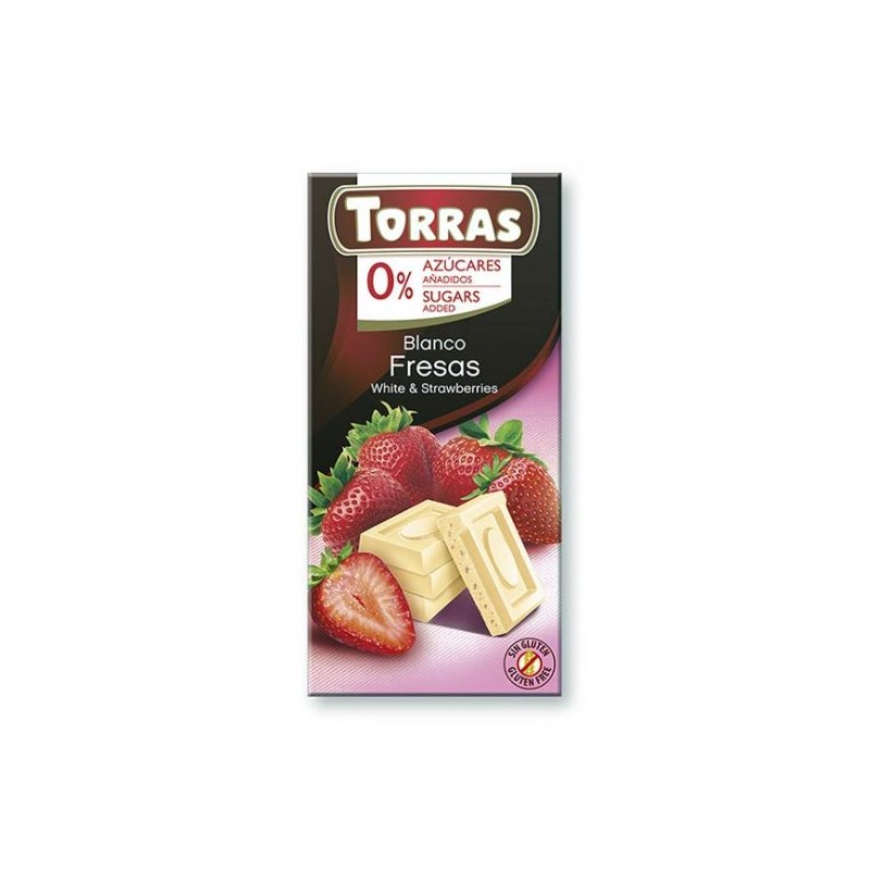 Bela čokolada z jagodami in sladilom 75g TORRAS