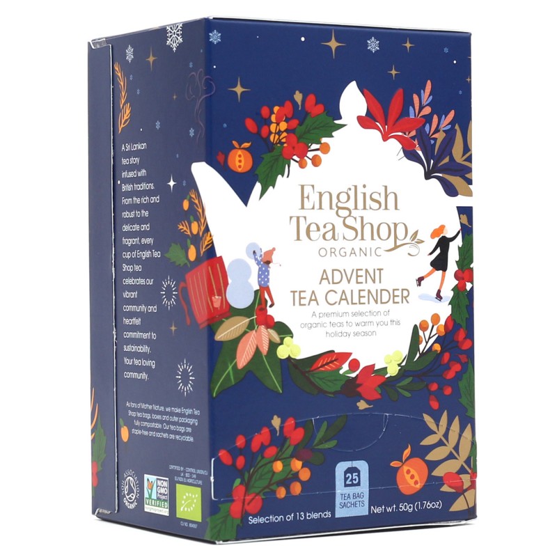 Ekološki Adventni koledar v modri škatli, 37,5 g, English Tea Shop