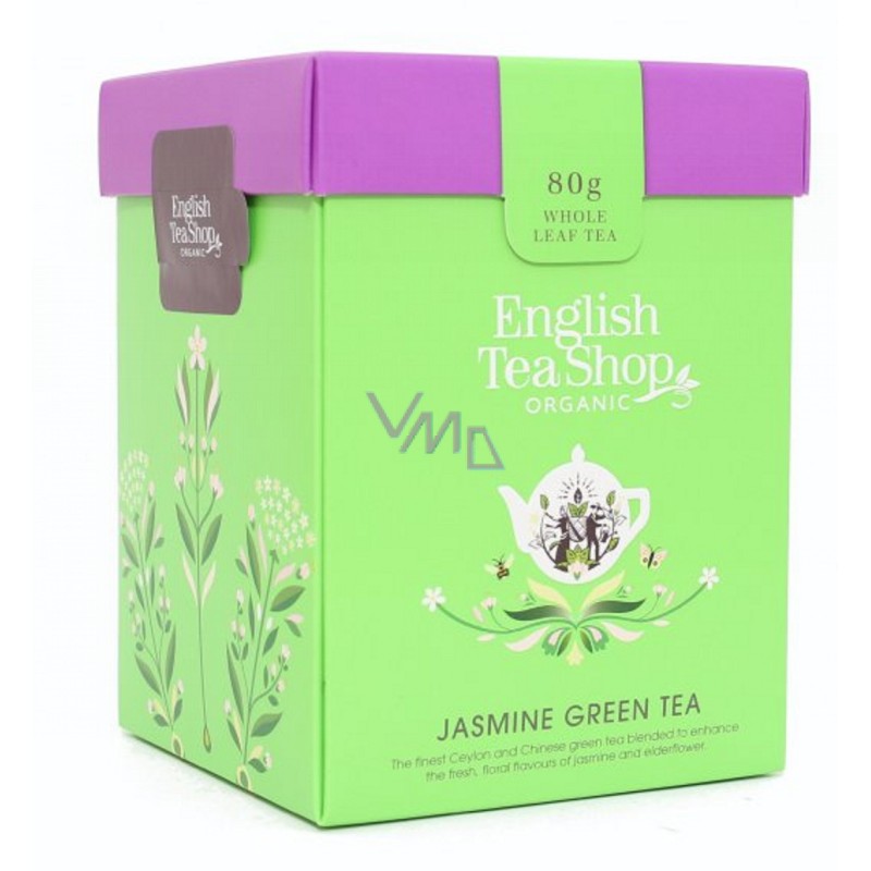 Ekološki zeleni čaj z jasminom in bezgom, 80 g, English Tea Shop