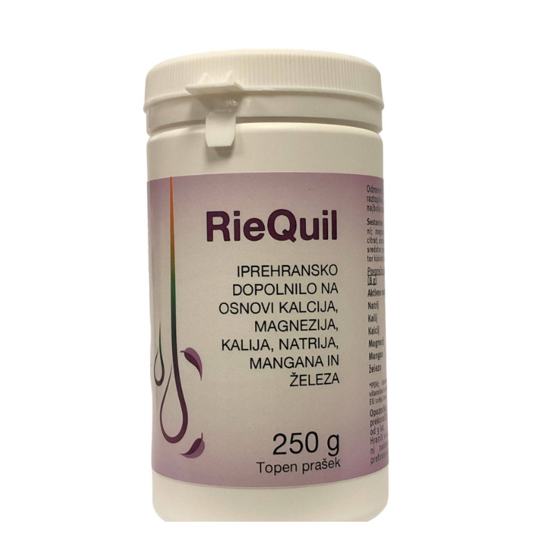 RieQuil - prehransko dopolnilo na osnovi kalcija, magnezija, kalija, natrija, mangana in železa 250g