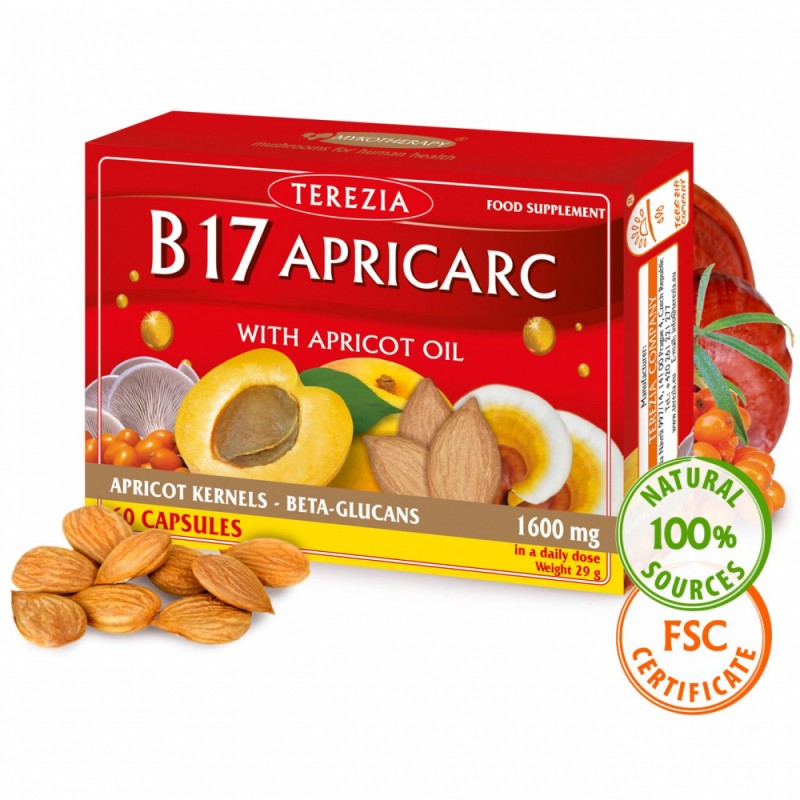 Vitamin B17 Apricart iz mareličnih jedrc, reiši in ostrigar 60 kapsul Terezia