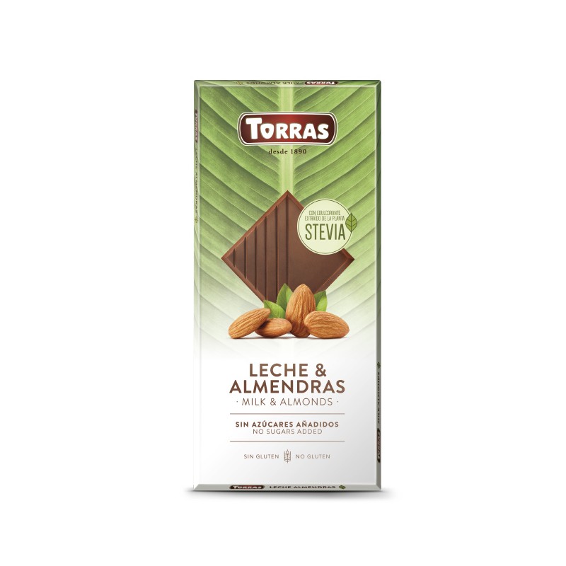 Mlečna čokolada z mandlji in stevio 125g Torras