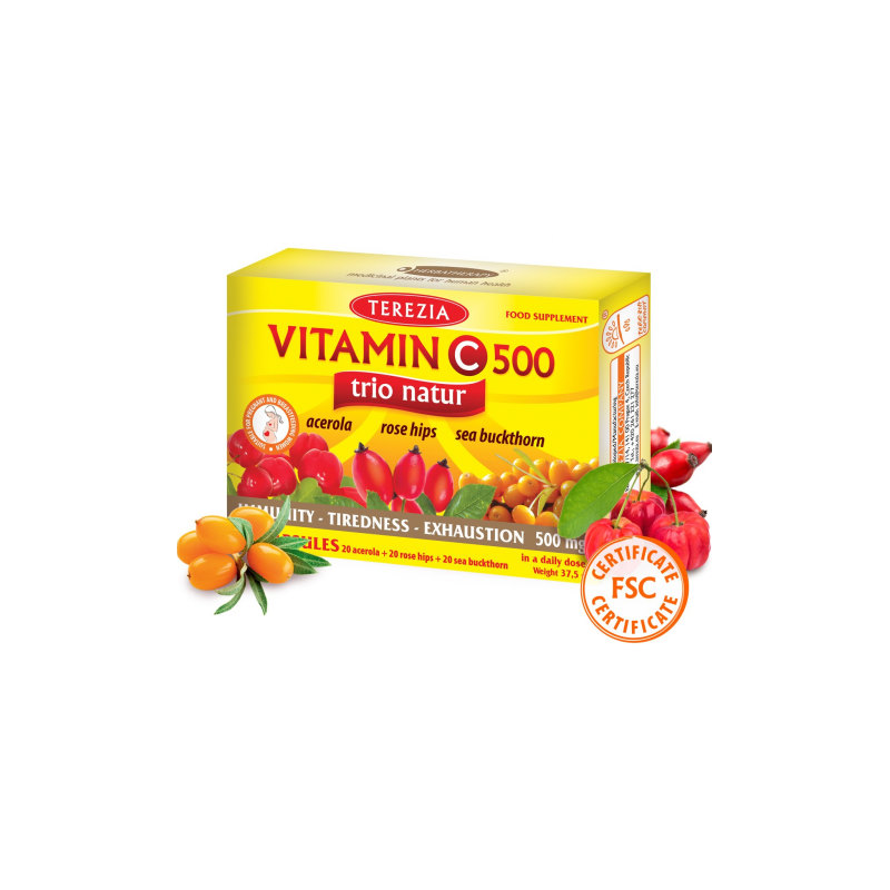 Vitamin C trio acerola, šipek, rakitovec 60 kapsul Tereza
